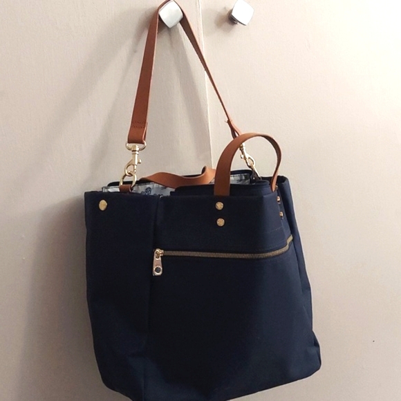 Boulevard Codie Coated Nylon Navy Blue Leather Trim Tote Bag - Picture 13 of 13